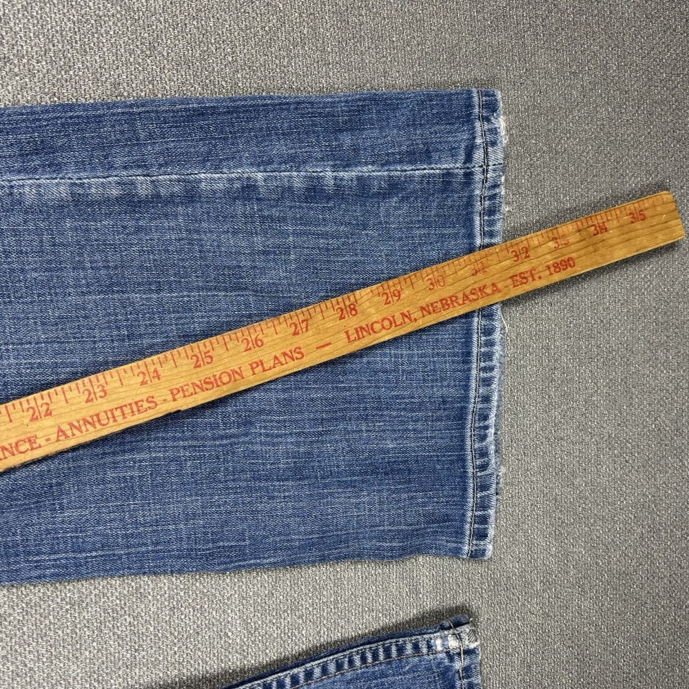 Worn-In Blue Flare Jeans - Women's Distressed Denim - Picture 3 of 8